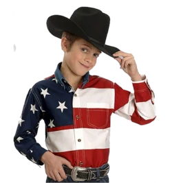 Roper Boy's Long Sleeve Shirt Stars & Stripes American Flag - Red/White/Blue