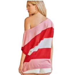 Lightweight Color Block Sweater W Half Sleeve - T10229-2-RedMulti