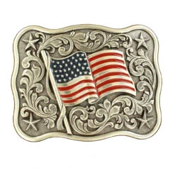 Nocona Youth Rectangular Buckle With Scroll & USA Flag