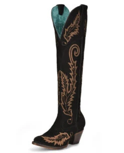 Corral Boots Ld Black Suede Embroidery J Toe Tall Top - A4404