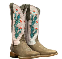 Ladies Crazy Horse Choc. Brown W Montana Rose Cactus Inlay Shaft - TML207107