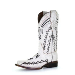 Corral Boots Lds White Cowhide Embr. SQ Toe - L2018