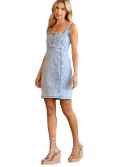 Mineral Washed Denim Dress W/ Zipper - D10716