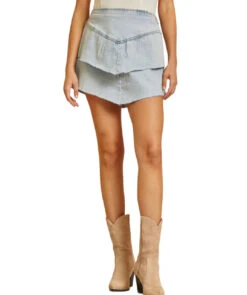 Denim Ruffle Skirt Light Denim - R10121DENIM