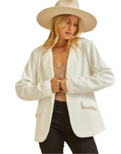 Blazer With Pearl Trim Ivory - T11248-IVORY