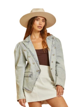 Ladies Denim Jacket With Puff Sleeves - T10925-DENIM