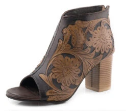 ROPER Lds Mika Tan And Black Back Zip Tooled Sandal - 09-021-0946-3072