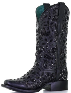 Corral Boots Ladies Corral Black Inlay & Embr. & Studs SQ Toe - A4128