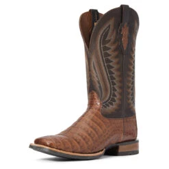 Ariat Men's Double Down Caiman Belly Square Toe Western Boot - Caramel/Caviar -10034152
