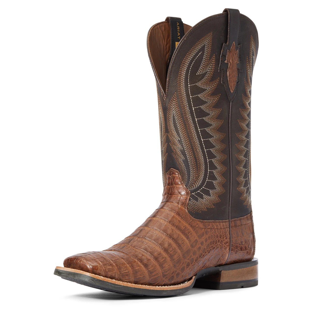 Ariat Men's Double Down Caiman Belly Square Toe Western Boot - Caramel/Caviar -10034152 1 Ariat Men's Double Down Caiman Belly Square Toe Western Boot - Caramel/Caviar -10034152