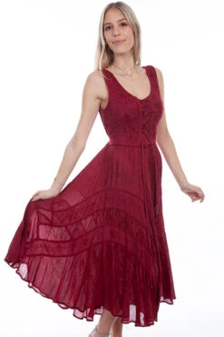 Scully Sleeveless Lace-Up Front Dress - Burgundy 