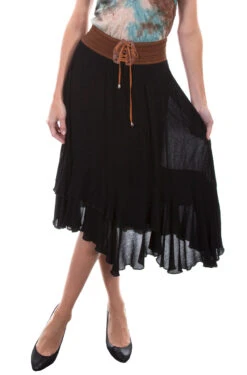 Scully Women's Ruffled Skirt W/Crochet Band Waist - Black