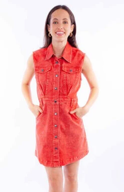 Scully Snap From Denim Dress Red - HC906RED