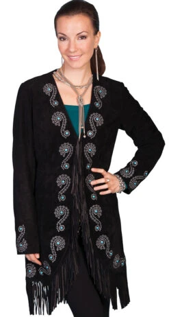 Scully Women's Embroidered Boar Suede Coat W/Fringe