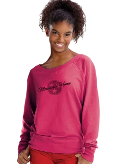 Women's "Mountain Home" Slouchy Pullover W/Tri Star - Hot Pink