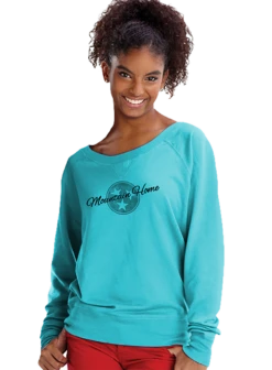 Women's "Mountain Home" Slouchy Pullover W/Tri Star - Aqua
