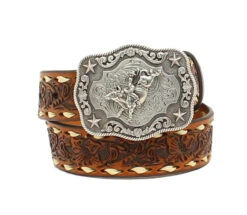 Nocona Boy's Belt W Floral Embossing & Laced Edge - N4436208