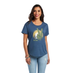 Ariat Lds Cactus Peach SS T-Shirt Sailor Blue Heather - 10040957