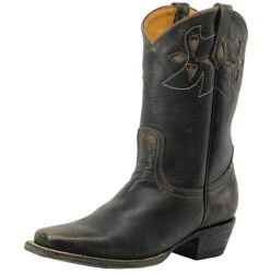 Tri Star Women's 9" Beige Inlay Cowhide Cowgirl Boots - Black