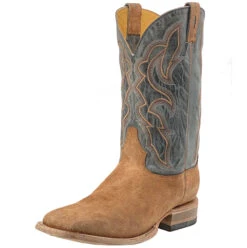 Tri Star Men's 12" Roughout Cowhide Cowboy Boots W/ Denim Top - Brown