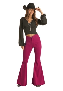 Burgundy Button Bell Bottom Jean - RRWD7PRZR8-62