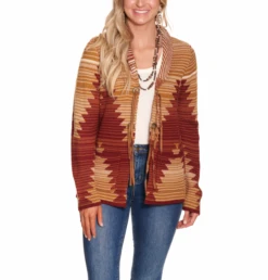 Rust Aztec Concho LS Cardigan - CRK506M