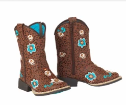 Twister Madelyn Cheetah Print Children's Boot W White And Blue Flowers - 4447702