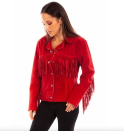 Scully Suede Fringe/Lacing Jacket W/Snap Closure - L1080-Red