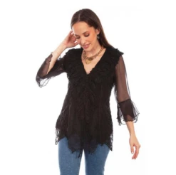 Scully LS Crochet Lace Top - HC752-BLK