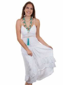 Scully Spaghetti Strap Smocked Ruffle Hem Dress - PSL-233WHT