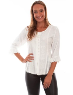 Scully 3/4 Sleeve Embroidered Blouse -  