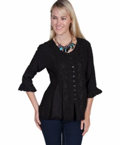 Scully 3/4 Sleeveless Embroidery Blouse - HC67