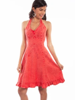 Scully Knee Length Halter Dress- Bright Red - PSL-053BRI