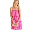 Tiered Ruffle Dress W/ Smocked Seam - D10476-hot Pink