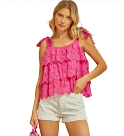 Eyelet Detailed Blouse - T11463-Hot Pink