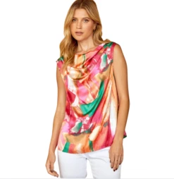 Multi Color Cowl Neck Sleeveless Top - T11144-MULTI