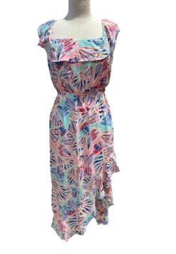 Mutli Color Lined Maxi Dress With Ruffle Sraps And Hemline - D10440MULTI