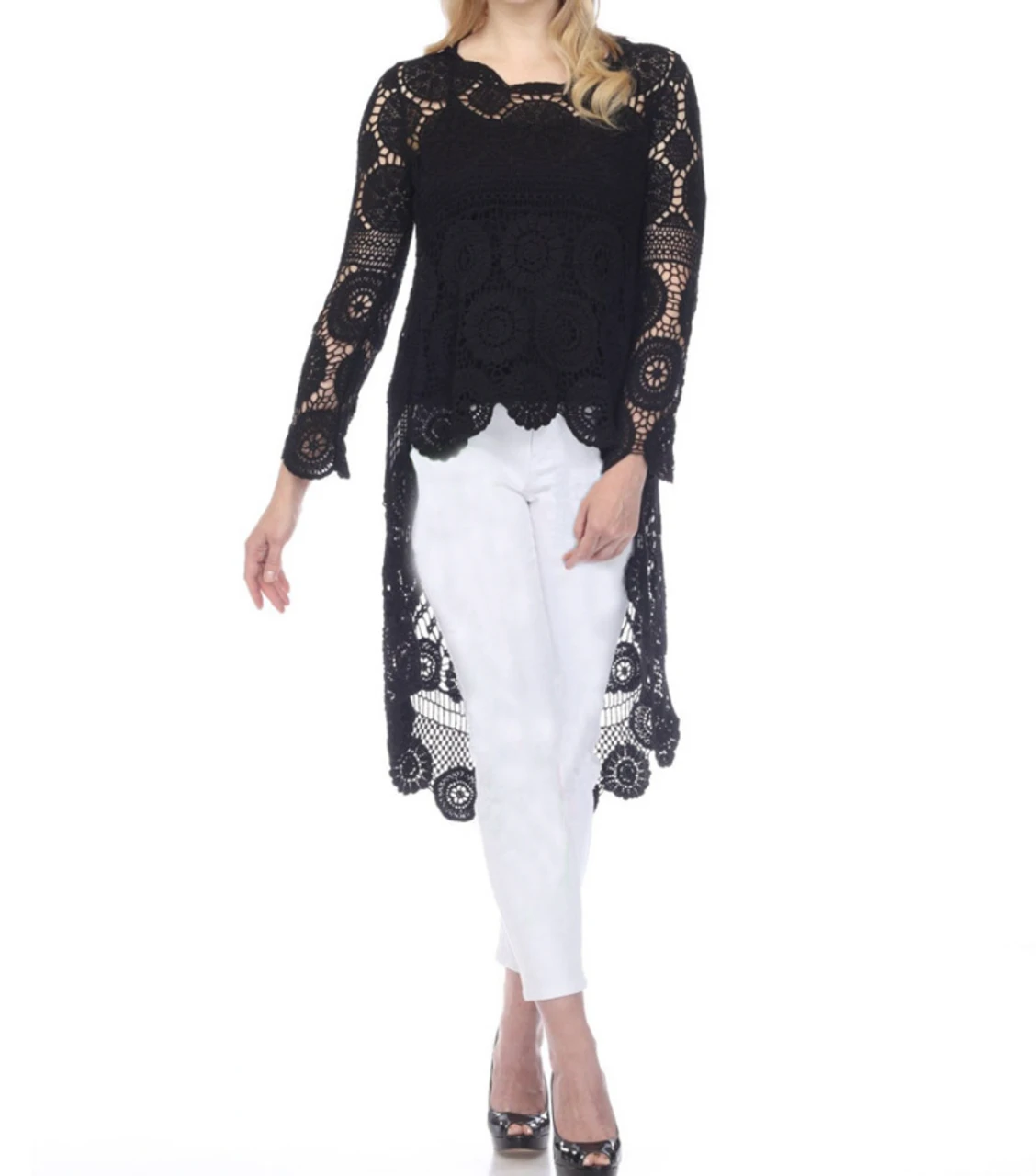 Black Crochet Hi-Lo Top W Matching Tank -Z12125-Black 2 Black Crochet Hi-Lo Top W Matching Tank -Z12125-Black - Image 2