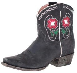 Women's Miss Macie Tuckered Out Boots W/ Red Inlay Flower - Distressed Black