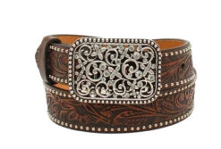 Ariat Floral Embossed Belt W SQ Floral And Crystal Buckle - A1303602